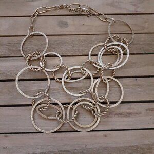 Nautical Vibe Gold Tone Circle Links Collar Statement Necklace Lobster Latch